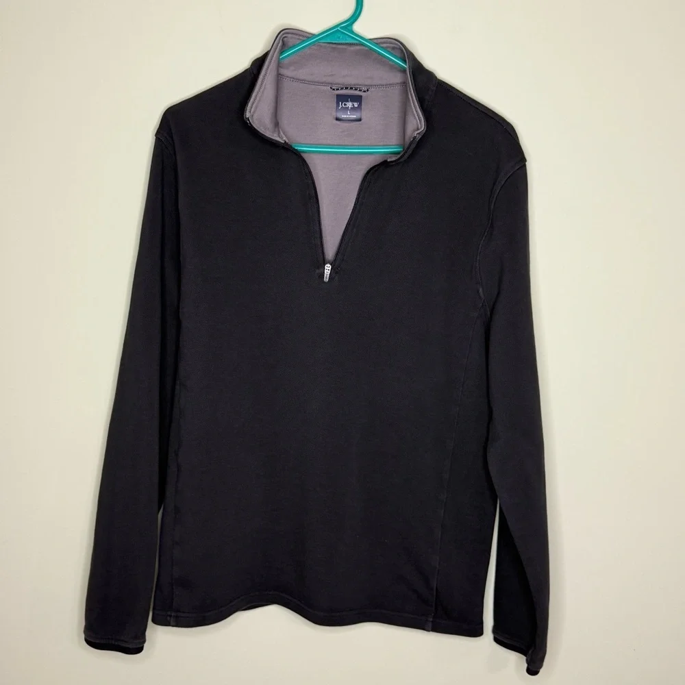 J. Crew Men's L  Gray Performance Quarter-Zip Sweater pullover sweatshirt active